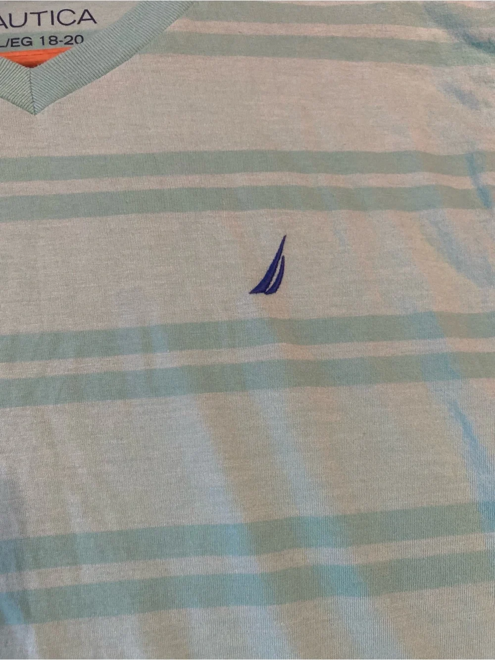 Nautica Boys XL 18-20 Blue Striped V-Neck T-Shirt